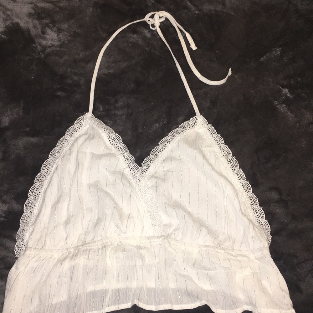White crop top with silver sparkles